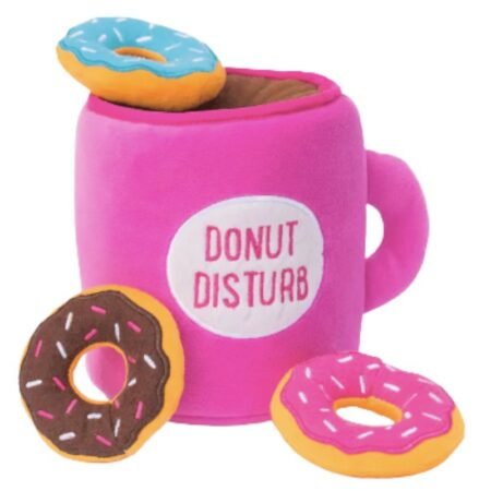 Peluche de fouille pour chien en forme de tasse et donuts
